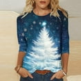 thumbnail image 1 of FDGIU Women's 3/4 Sleeve Christmas Tunic - Xmas Tree Glitter Print Crewneck Blouse, Cute Holiday Gift Tees, 1 of 5