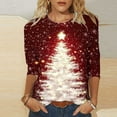thumbnail image 1 of FDGIU Women's 3/4 Sleeve Red Wine Glass Christmas Graphic Tees Sweatshirt - Long Sleeve Holiday Top with Festive Wine Graphic, Xmas Party Blouse, 1 of 4