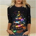 thumbnail image 1 of FDGIU Women's 3/4 Sleeve Red Wine Glass Christmas Graphic Tees Sweatshirt - Long Sleeve Holiday Top with Festive Wine Graphic, Xmas Party Blouse, 1 of 4