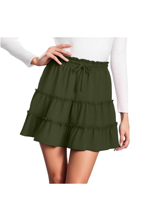‌Women's Basic Flared Mini Skirt High Waisted Ruffle Elastic Waist A-Line Casual Versatile Short Skirt for Summer Daily Wear