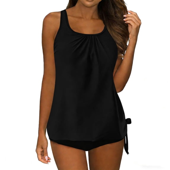 FDGIU Women's Blouson Tankini Top Loose Fit Modest Swim Top Comfortable Banded Bottom Bathing Suit Top for Beach Pool Summer Outfits