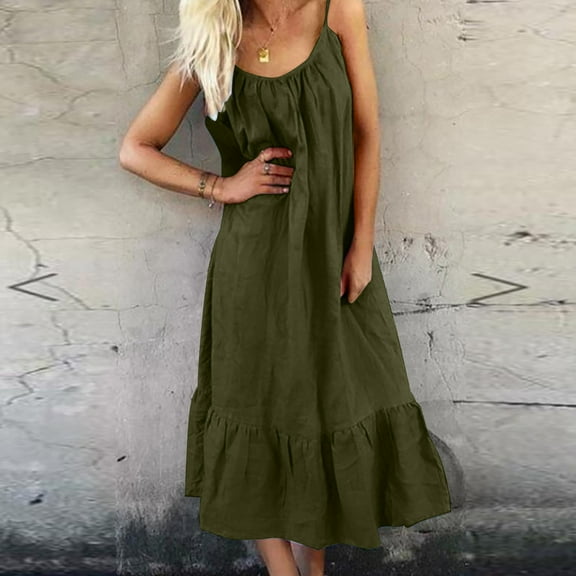 FDGIU Women's Boho Floral Maxi Sundress - Sleeveless Spaghetti Strap Beach/Picnic/Lounge Dress with Smocked Tiered Design