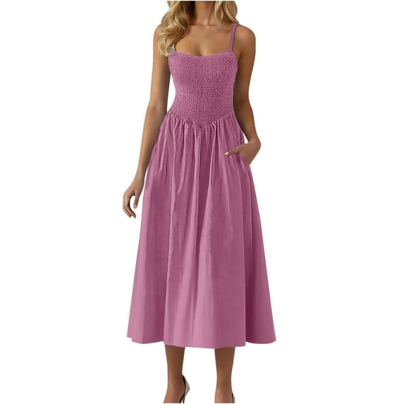 FDGIU Women's Boho Floral Maxi Sundress - Sleeveless Spaghetti Strap Beach/Picnic/Lounge Dress with Smocked Tiered Design