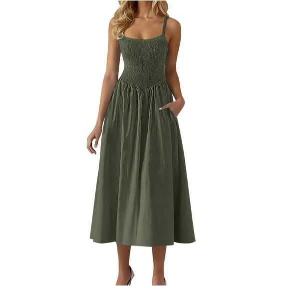 FDGIU Women's Boho Floral Maxi Sundress - Sleeveless Spaghetti Strap Beach/Picnic/Lounge Dress with Smocked Tiered Design