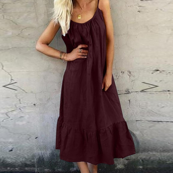 FDGIU Women's Boho Floral Maxi Sundress - Sleeveless Spaghetti Strap Beach/Picnic/Lounge Dress with Smocked Tiered Design