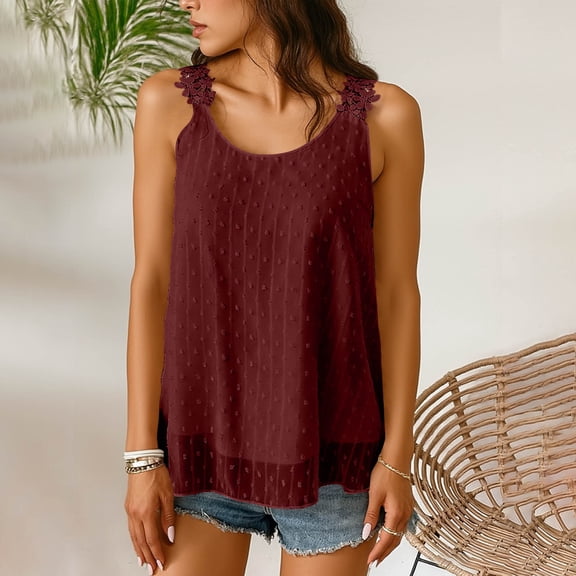 FDGIU ‌‌Women's Boho Tank Top Sleeveless Summer - Scoop Neck Lace Ruffle Camisole Casual Shirt Vacation Outfits Trendy 2026