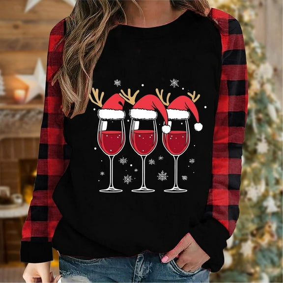 FDGIU Women's Christmas Long Sleeve T-Shirt - Lightweight Christmas Tree Graphic Top, Snowflake Sequined Blouse, Xmas Vacation Casual Sweatshirt
