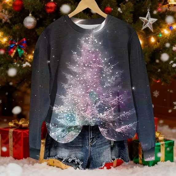 FDGIU Women's Christmas Sweatshirt 2025, Cute Funny Graphic Print Pullover, Long Sleeve Crew Neck Keep Warm Holiday Top