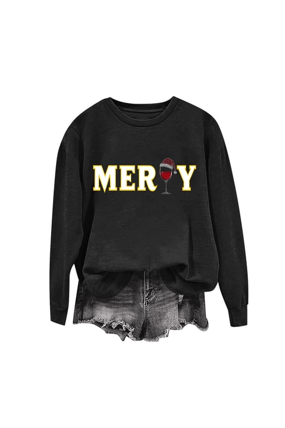 FDGIU Women's Christmas Sweatshirt 2025 – Fleece Lined Pullover, Merry & Bright Holiday Top
