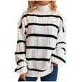 thumbnail image 1 of FDGIU Women's Chunky Knit Sweater Warm Pullover Crewneck Sweater 2025, Oversized Loose Striped Top, Casual Fall Fashion Cozy Tunic, 1 of 5