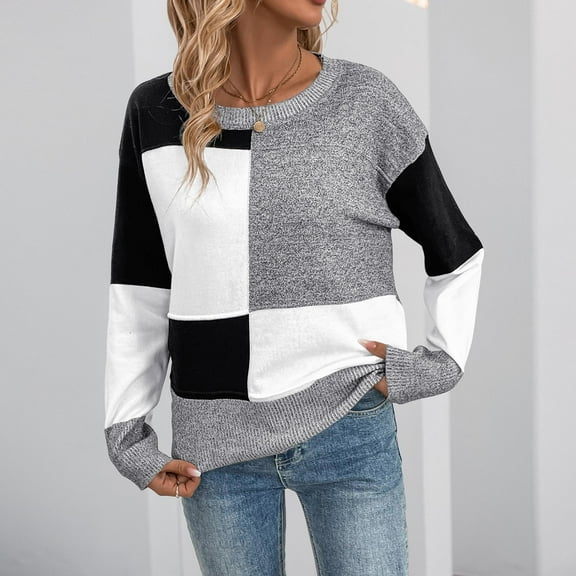 FDGIU Women's Chunky Knit Sweater Warm Pullover Crewneck Sweater 2025, Oversized Loose Striped Top, Casual Fall Fashion Cozy Tunic