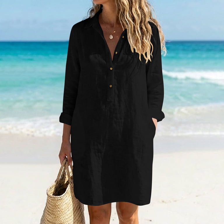 half sleeve midi dress Plus Size Notched Tie Waist Gold / 3XL Tumble dry low FDGIU Women's Collared Half Button