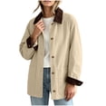 thumbnail image 1 of FDGIU Women's Corduroy Collar Chore Jacket, Long Sleeve Button Down Casual Shacket, Loose Fit Mid Length Outerwear for Fall Spring, 1 of 8