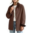 thumbnail image 1 of FDGIU Women's Corduroy Collar Chore Jacket, Long Sleeve Button Down Casual Shacket, Loose Fit Mid Length Outerwear for Fall Spring, 1 of 8