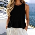 thumbnail image 1 of FDGIU Women's Crew Neck Linen Blend Sleeveless Tank Top, Solid Peplum Ruffle Hem Loose Cropped Casual Camisole Blouse, 1 of 8