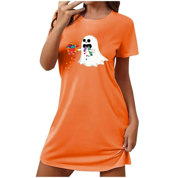 FDGIU Women's Cute Pajama Dress - Funny Printed Sleepshirt Short Sleeve, Loose Fit Nightgown & Loungewear