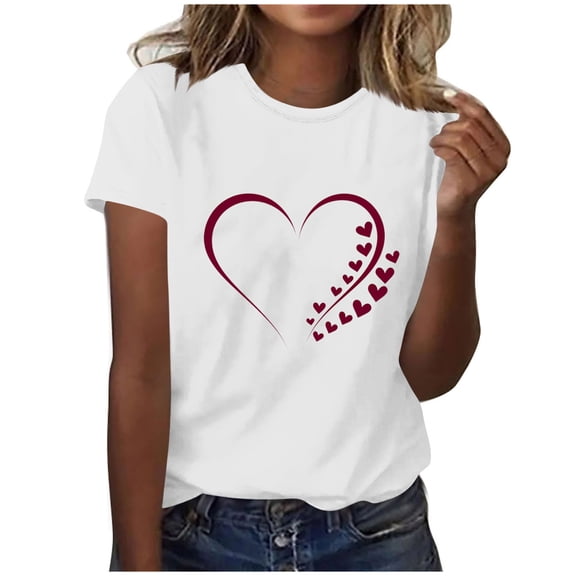 FDGIU Women's Cute Valentine Tunic Top - Short Sleeve Funny Heart Print Crewneck Soft Everyday Tee