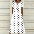 thumbnail image 1 of FDGIU Women's Daily Wear Polka Dot Midi Dress, Short Sleeve Smocked Waist Pockets Loose Flowy Casual Summer Dress, 1 of 5