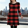 thumbnail image 1 of FDGIU Women's Fall Plaid Crew Neck Dress - Long Sleeve Loose Fit with Pockets S-2XL, 1 of 6