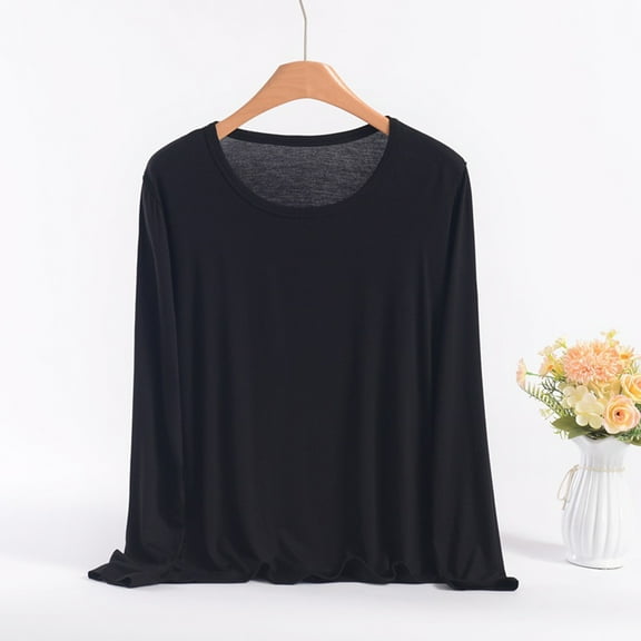 FDGIU Women's Fall Trendy Loose Fit Tee - Long Sleeve Crewneck Casual Going Out Layering Top