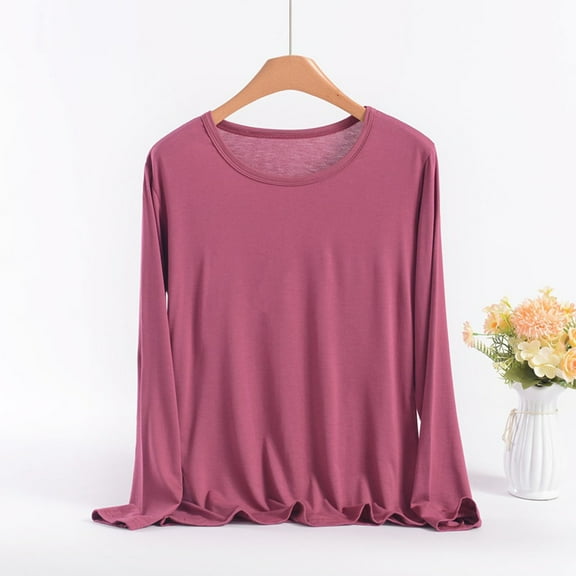 FDGIU Women's Fall Trendy Loose Fit Tee - Long Sleeve Crewneck Casual Going Out Layering Top