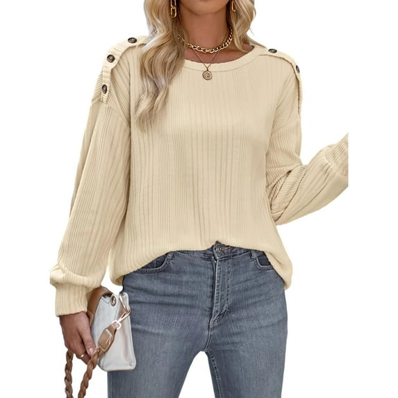 FDGIU Women's Fall Winter Ribbed Knit Tunic Sweater - Long Sleeve Crewneck Casual Pullover