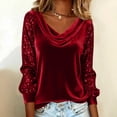 thumbnail image 1 of FDGIU Women's Fall Winter Velour Blouse - Cowl Neck Ruched Drape Slim Fit Long Sleeve Pullover Top for Holiday Party, 1 of 5
