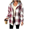 thumbnail image 1 of FDGIU Women's Flannel Shacket - Fleece Lined Hooded Jacket, Casual Long Sleeve Loose Fit Plaid Outerwear for Fall Winter Fashion, 1 of 7
