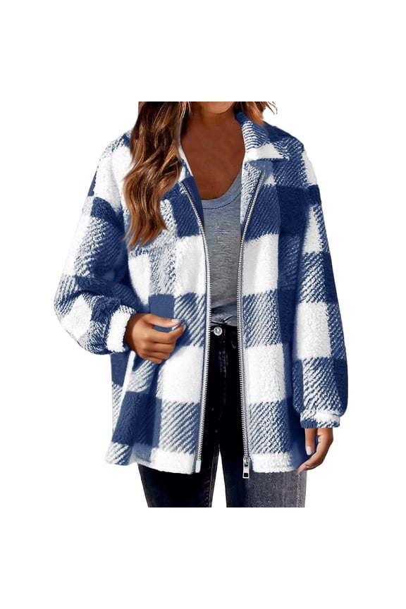 Women's Flannel Shacket - Fleece Lined Hooded Jacket, Casual Long Sleeve Loose Fit Plaid Outerwear for Fall Winter Fashion