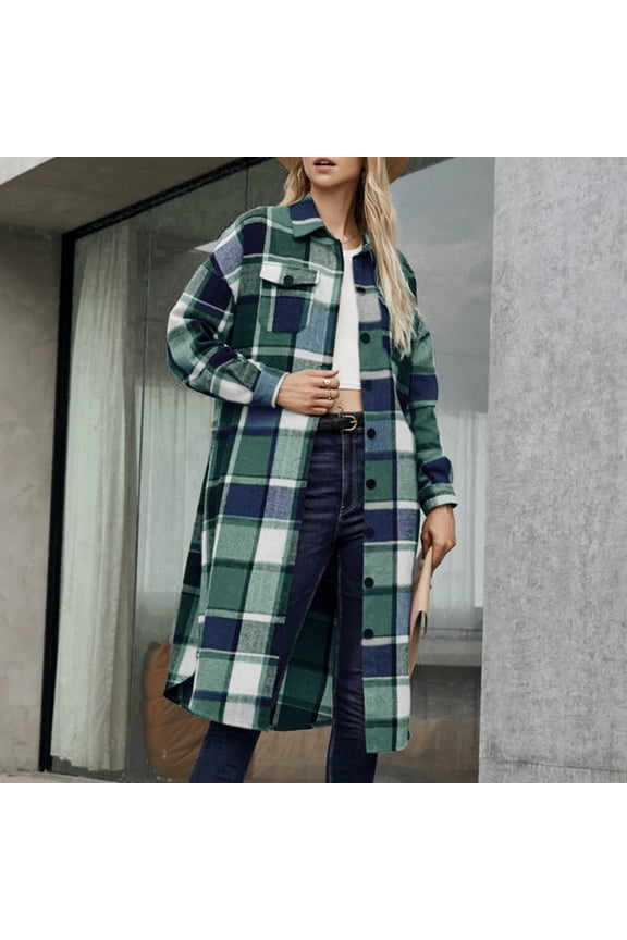 Women's Flannel Shacket - Fleece Lined Hooded Jacket, Casual Long Sleeve Loose Fit Plaid Outerwear for Fall Winter Fashion