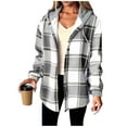 thumbnail image 1 of FDGIU Women's Flannel Shacket - Fleece Lined Hooded Jacket, Casual Long Sleeve Loose Fit Plaid Outerwear for Fall Winter Fashion, 1 of 6