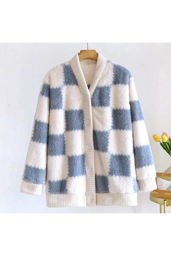 Women's Fleece Pajama Jacket‌, Oversized V-Neck Cardigan Coat with Pockets, Cozy Winter Sleepwear & Loungewear