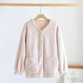thumbnail image 1 of FDGIU Women's Fleece Pajama Jacket‌, Oversized V-Neck Cardigan Coat with Pockets, Cozy Winter Sleepwear & Loungewear, 1 of 3