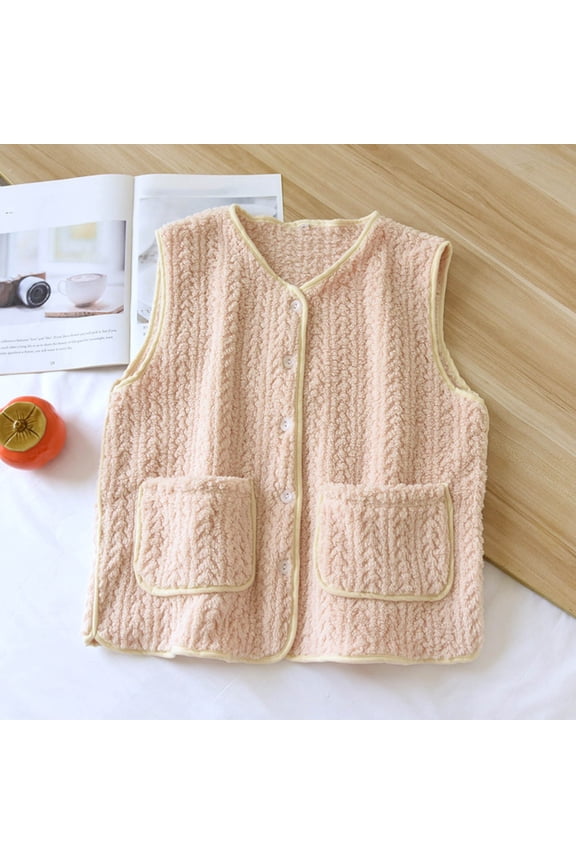 Women's Fleece Pajama Jacket, Oversized V-Neck Cardigan Coat with Pockets, Cozy Winter Sleepwear & Loungewear