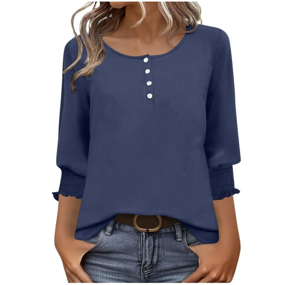 FDGIU Women's Floral Casual Tunic - Crew Neck 3/4 Sleeve Loose Fit Blouse