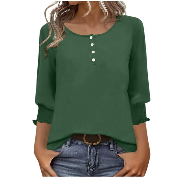 FDGIU Women's Floral Casual Tunic - Crew Neck 3/4 Sleeve Loose Fit Blouse