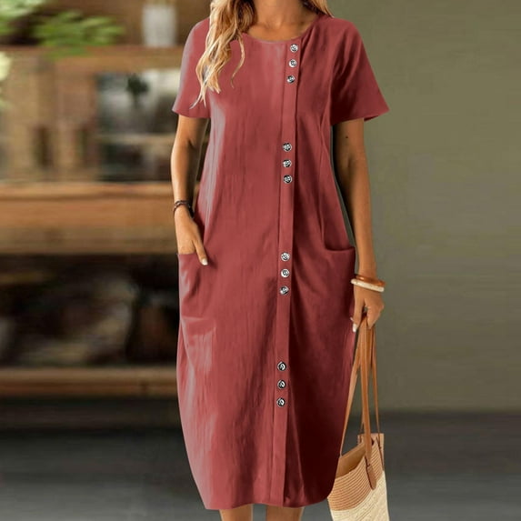 FDGIU Women's Floral T-Shirt Dress - Loose Mini Sundress with Pockets, Ideal Beach Cover Up for Summer