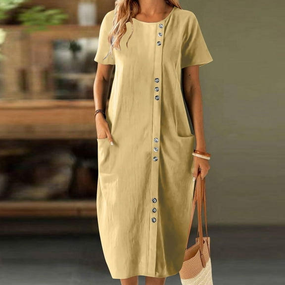 FDGIU Women's Floral T-Shirt Dress - Loose Mini Sundress with Pockets, Ideal Beach Cover Up for Summer