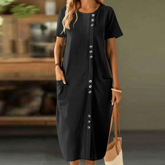 FDGIU Women's Floral T-Shirt Dress - Loose Mini Sundress with Pockets, Ideal Beach Cover Up for Summer