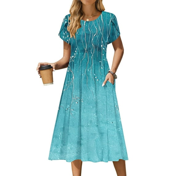 FDGIU Women's Floral T-Shirt Dress - Loose Mini Sundress with Pockets, Ideal Beach Cover Up for Summer