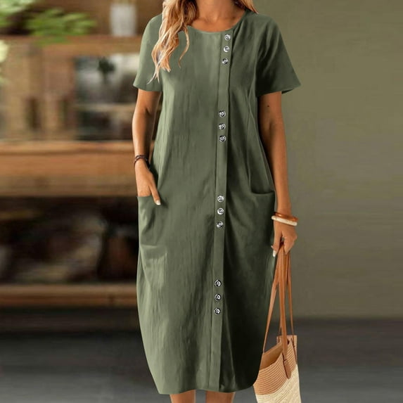 FDGIU Women's Floral T-Shirt Dress - Loose Mini Sundress with Pockets, Ideal Beach Cover Up for Summer