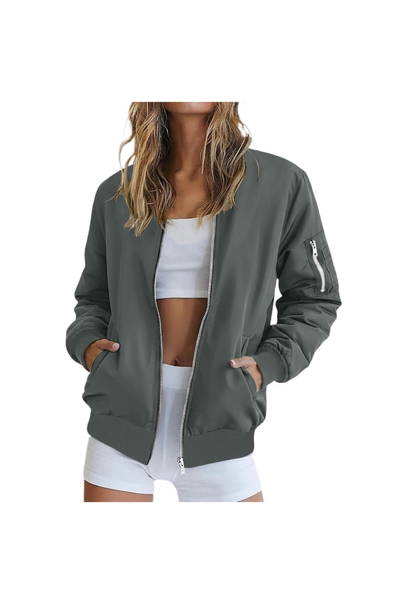 Women's Full Zip Lightweight Jacket, Rib Cuff Long Sleeve Casual Coat with Arm Zipper Pocket for Spring Fall Daily Outdoor Layering
