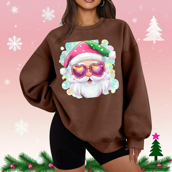 FDGIU Women's Funny Christmas Graphic Sweatshirt - Plus Size Crewneck Long Sleeve Pullover, Casual Comfy Holiday Tunic Blouse