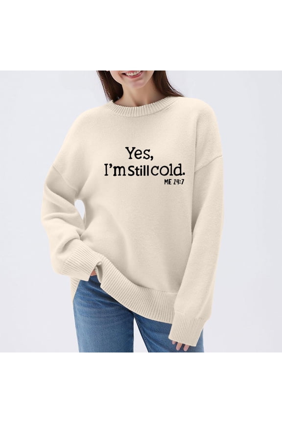 Women's Funny Graphic Print Oversized Pullover - Knit Long Sleeve Shirt, Casual Comfy Loose Fit Sweater