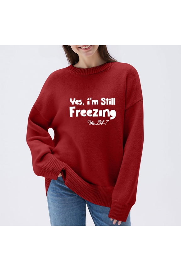 Women's Funny Graphic Print Oversized Pullover - Knit Long Sleeve Shirt, Casual Comfy Loose Fit Sweater