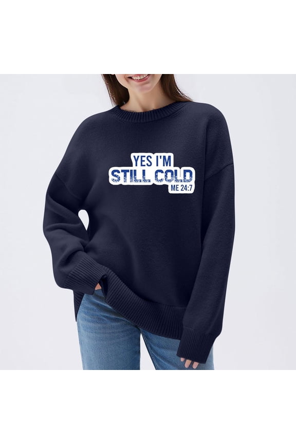 Women's Funny Graphic Print Oversized Pullover - Knit Long Sleeve Shirt, Casual Comfy Loose Fit Sweater