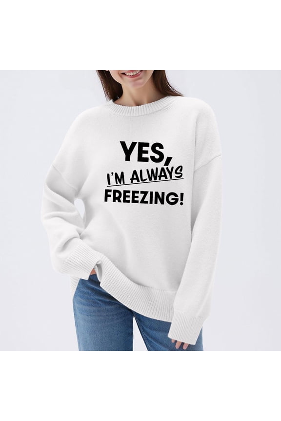 Women's Funny Graphic Print Oversized Pullover - Knit Long Sleeve Shirt, Casual Comfy Loose Fit Sweater