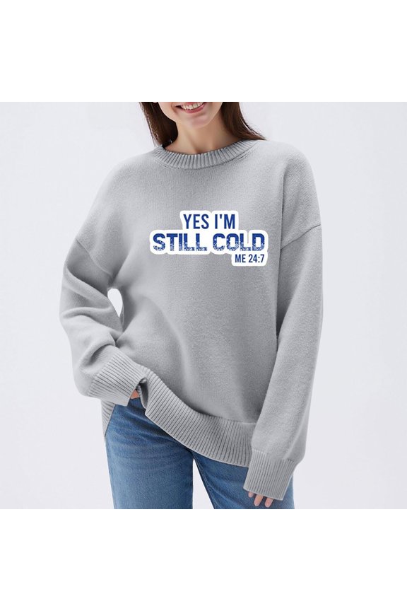 Women's Funny Graphic Print Oversized Pullover - Knit Long Sleeve Shirt, Casual Comfy Loose Fit Sweater