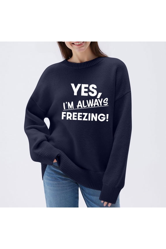 Women's Funny Graphic Print Oversized Pullover - Knit Long Sleeve Shirt, Casual Comfy Loose Fit Sweater