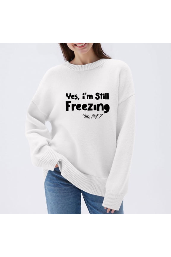 Women's Funny Graphic Print Oversized Pullover - Knit Long Sleeve Shirt, Casual Comfy Loose Fit Sweater